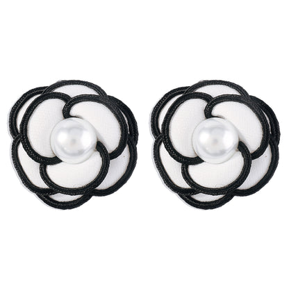 Elegant Vintage Style Lady Flower Imitation Pearl Cloth Women's Ear Studs