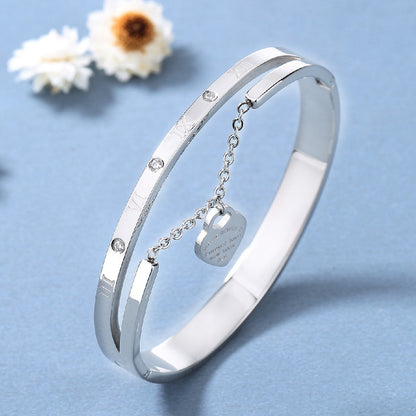 Lady Letter Stainless Steel Plating Inlay Artificial Diamond Bangle