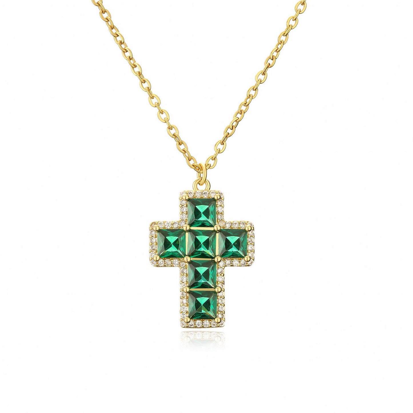 Ig Style Cross Copper Inlay Zircon Pendant Necklace