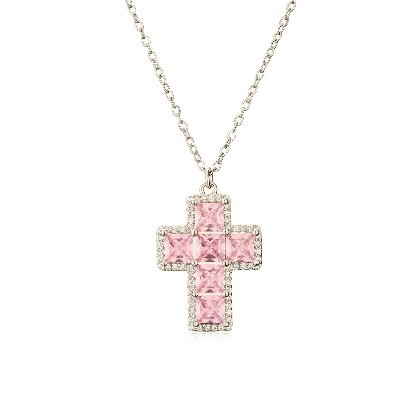 Ig Style Cross Copper Inlay Zircon Pendant Necklace