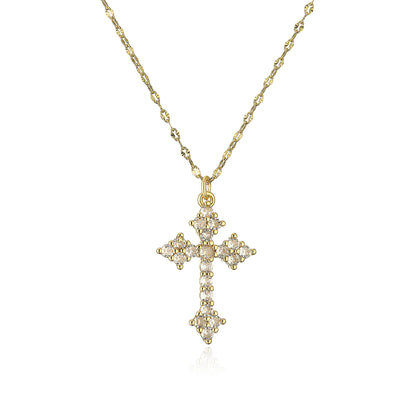 Classic Style Shiny Cross Heart Shape Copper Inlay Artificial Pearls Zircon Pendant Necklace