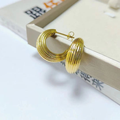 1 Pair Elegant U Shape Stripe Water Droplets Plating Stainless Steel 18k Gold Plated Ear Studs