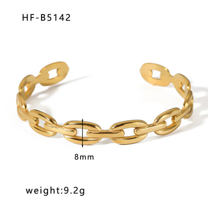 Basic Retro Leaf Solid Color Knot Stainless Steel Plating Inlay Zircon 18k Gold Plated Bangle