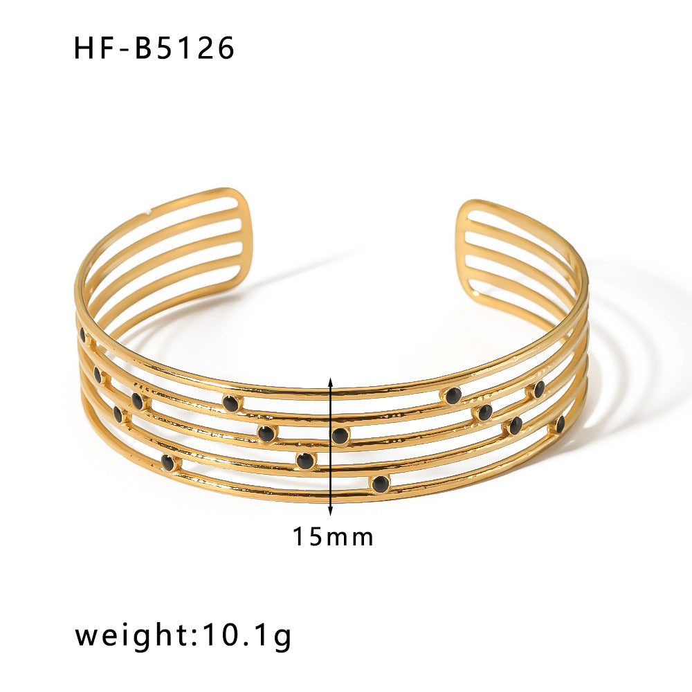 Basic Retro Leaf Solid Color Knot Stainless Steel Plating Inlay Zircon 18k Gold Plated Bangle