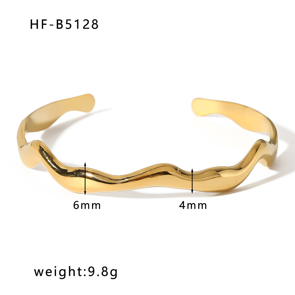 Basic Retro Leaf Solid Color Knot Stainless Steel Plating Inlay Zircon 18k Gold Plated Bangle