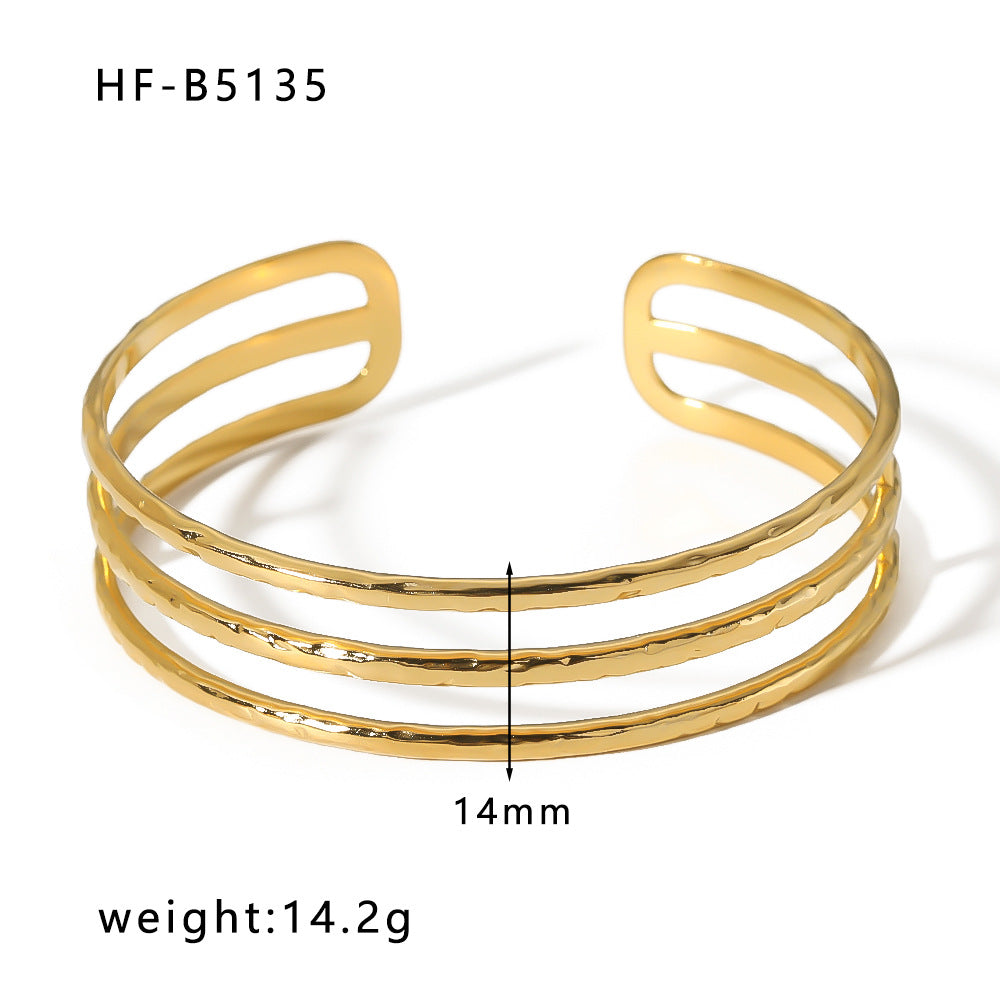 Basic Retro Leaf Solid Color Knot Stainless Steel Plating Inlay Zircon 18k Gold Plated Bangle