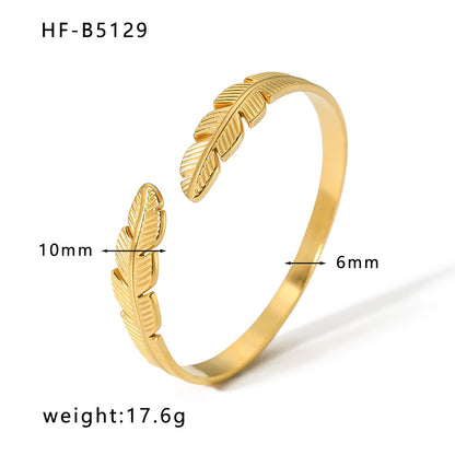 Basic Retro Leaf Solid Color Knot Stainless Steel Plating Inlay Zircon 18k Gold Plated Bangle