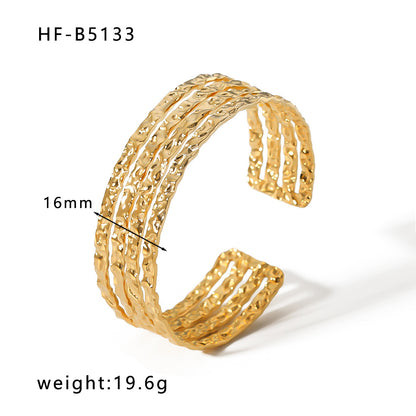 Basic Retro Leaf Solid Color Knot Stainless Steel Plating Inlay Zircon 18k Gold Plated Bangle