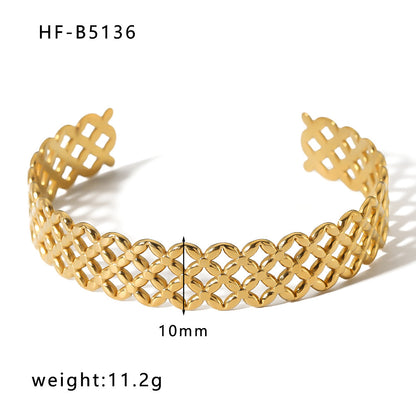 Basic Retro Leaf Solid Color Knot Stainless Steel Plating Inlay Zircon 18k Gold Plated Bangle