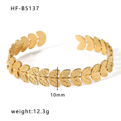 Basic Retro Leaf Solid Color Knot Stainless Steel Plating Inlay Zircon 18k Gold Plated Bangle