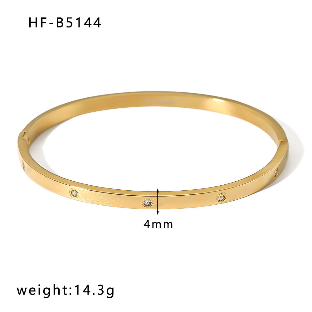 Basic Retro Leaf Solid Color Knot Stainless Steel Plating Inlay Zircon 18k Gold Plated Bangle