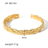 Basic Retro Leaf Solid Color Knot Stainless Steel Plating Inlay Zircon 18k Gold Plated Bangle