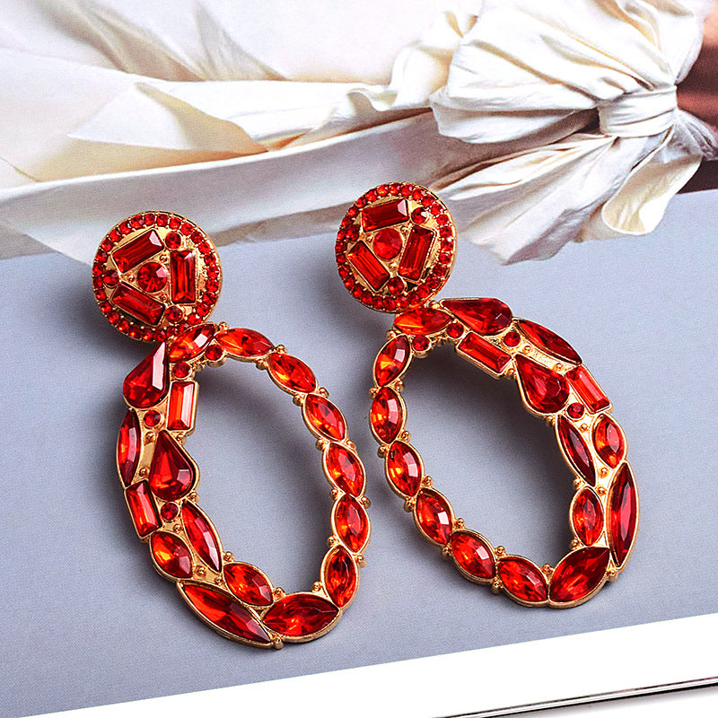 1 Pair Luxurious Geometric Inlay Alloy Rhinestones Glass Drop Earrings