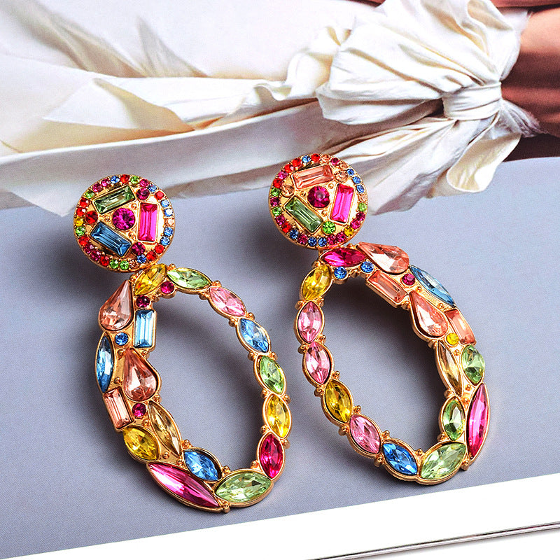 1 Pair Luxurious Geometric Inlay Alloy Rhinestones Glass Drop Earrings