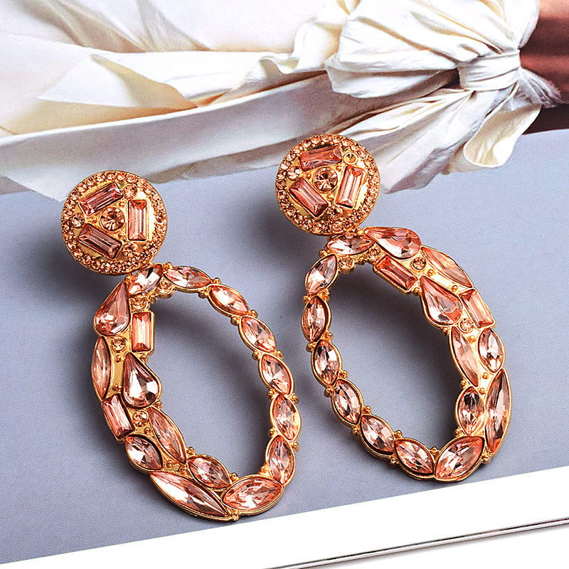 1 Pair Luxurious Geometric Inlay Alloy Rhinestones Glass Drop Earrings