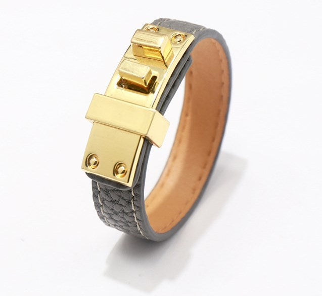 Ig Style Solid Color Pu Leather Alloy Plating Unisex Bangle