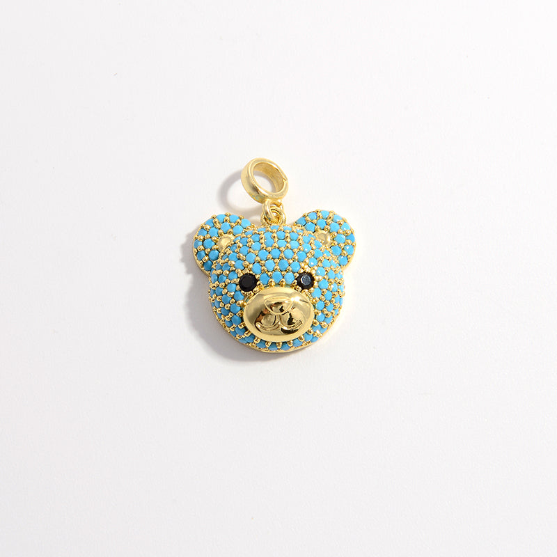 Elegant Cute Shiny Animal Little Bear Copper 18k Gold Plated Zircon Pendants Necklace Pendant In Bulk