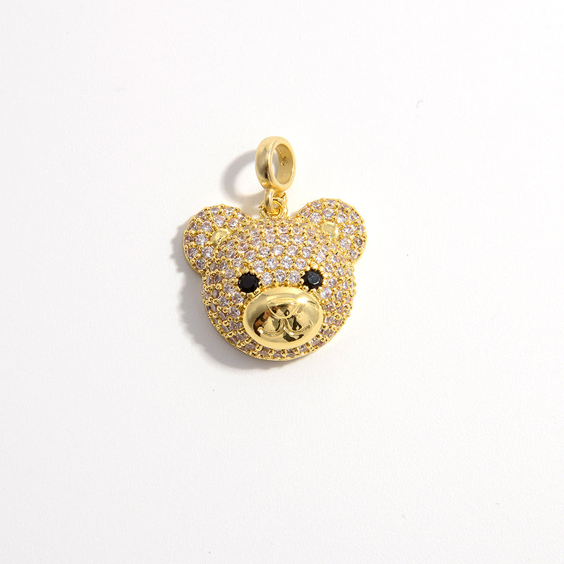 Elegant Cute Shiny Animal Little Bear Copper 18k Gold Plated Zircon Pendants Necklace Pendant In Bulk