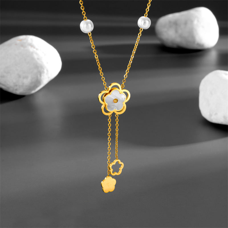 Elegant Tassel Flower Stainless Steel Plating 18k Gold Plated Pendant Necklace