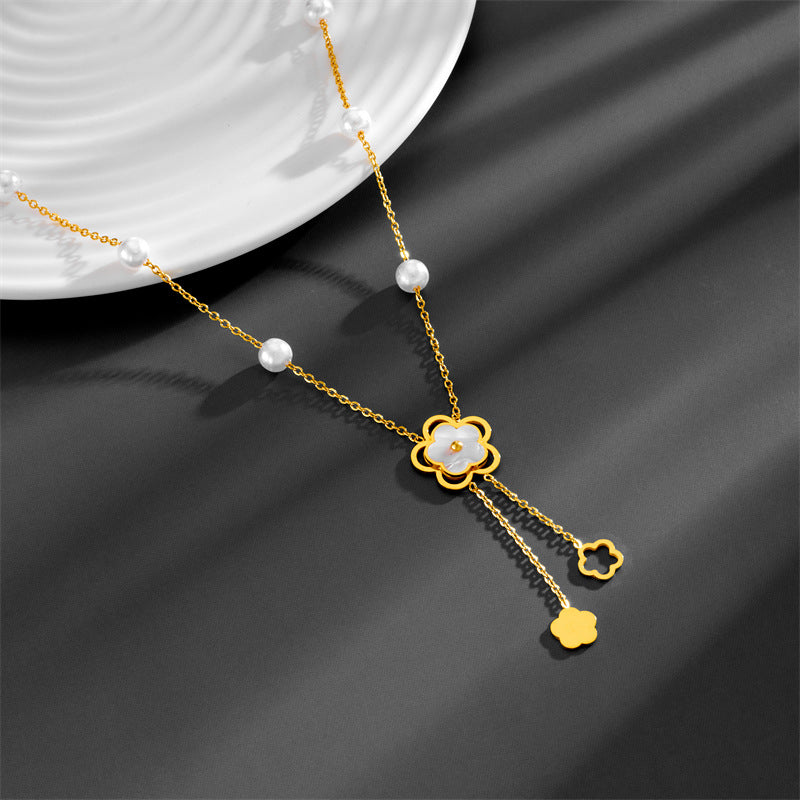 Elegant Tassel Flower Stainless Steel Plating 18k Gold Plated Pendant Necklace