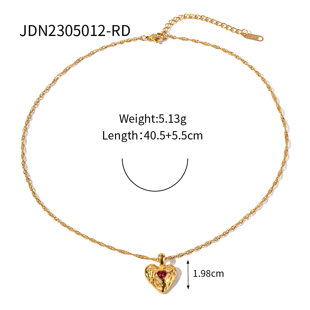 Simple Style Heart Shape Stainless Steel Plating Zircon 18k Gold Plated Pendant Necklace