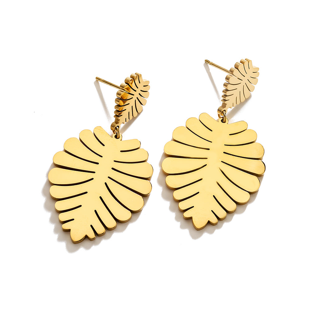 1 Pair Simple Style Commute Leaves Plating Titanium Steel 18k Gold Plated Drop Earrings