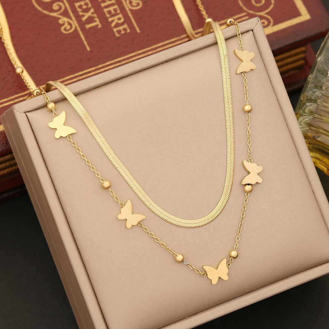 Artistic Palm Eye Butterfly Stainless Steel Plating Layered Necklaces