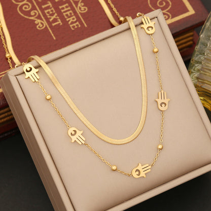 Artistic Palm Eye Butterfly Stainless Steel Plating Layered Necklaces