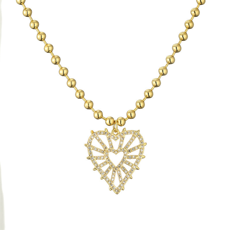 Shiny Pentagram Heart Shape Copper Plating Inlay Zircon Gold Plated Pendant Necklace