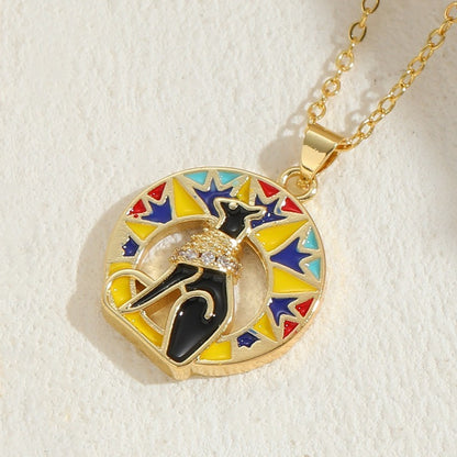 Elegant Classic Style Insect Copper Enamel Plating Inlay Zircon 14k Gold Plated Necklace