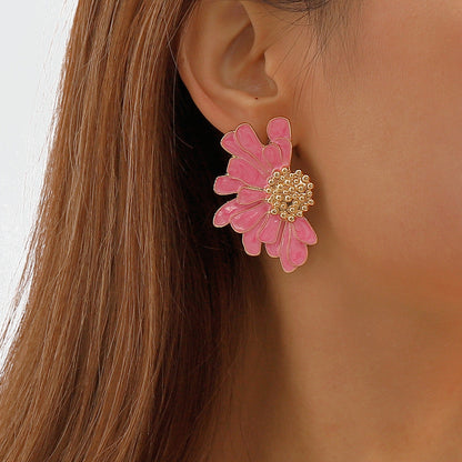 Elegant Vintage Style Sweet Flower Alloy Enamel Women'S Ear Studs