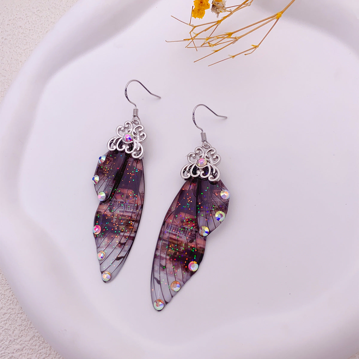 Sweet Leaf Copper Rhinestones Drop Earrings 1 Pair