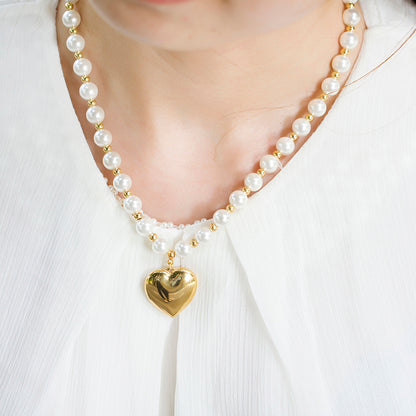 Elegant Heart Shape Stainless Steel Artificial Pearl Beaded Bracelets Earrings Necklace