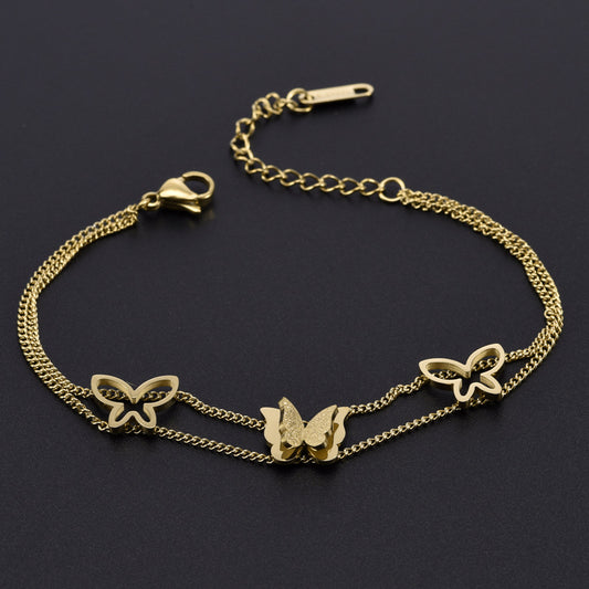 Simple Style Butterfly Titanium Steel Plating 18k Gold Plated Bracelets