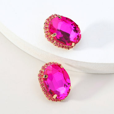 Vintage Style Simple Style Oval Copper Alloy Plating Inlay Glass Women's Ear Studs