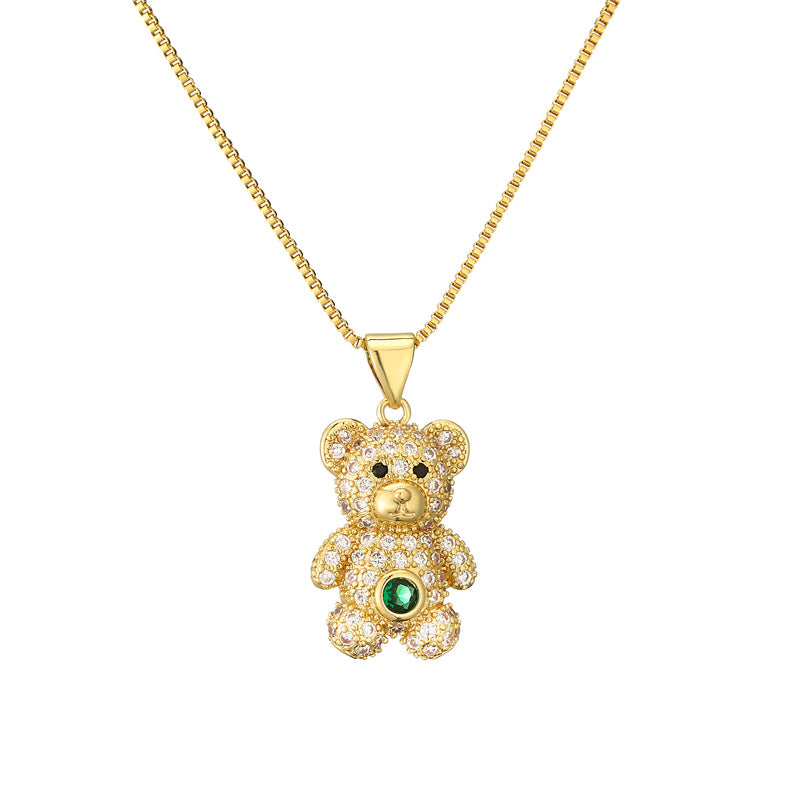 Casual Cute Little Bear Copper Gold Plated Zircon Pendant Necklace In Bulk