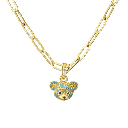 Ig Style Cute Little Bear Copper Gold Plated Zircon Pendant Necklace In Bulk