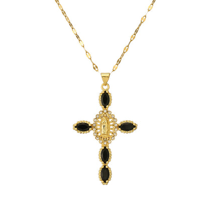 Simple Style Commute Human Cross Stainless Steel Copper Plating Inlay Zircon Gold Plated Pendant Necklace