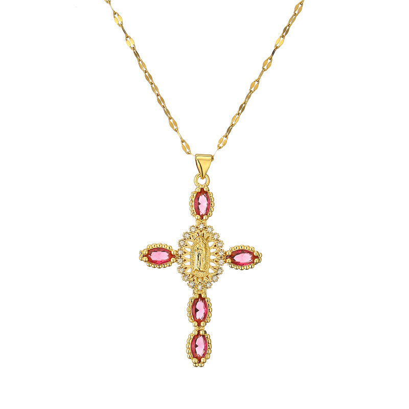 Simple Style Commute Human Cross Stainless Steel Copper Plating Inlay Zircon Gold Plated Pendant Necklace