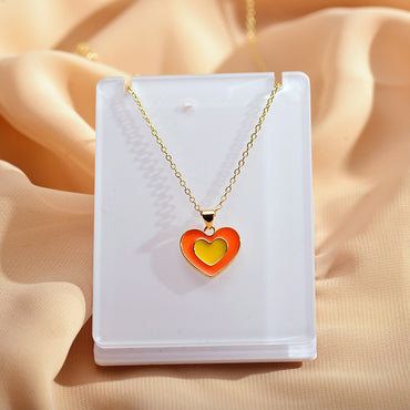 Cute Simple Style Heart Shape Copper Enamel Plating Pendant Necklace
