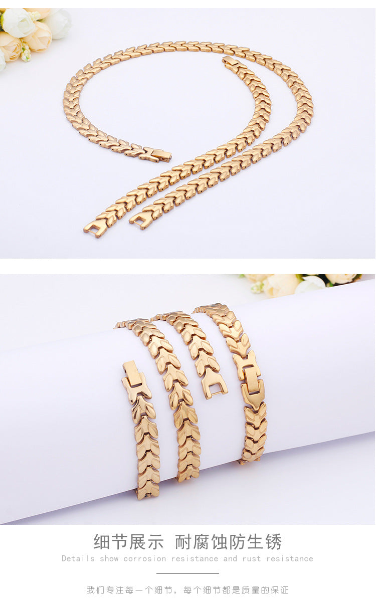 New Fashion Stainless Steel Splicing Bracelet Necklace Set Wholesale