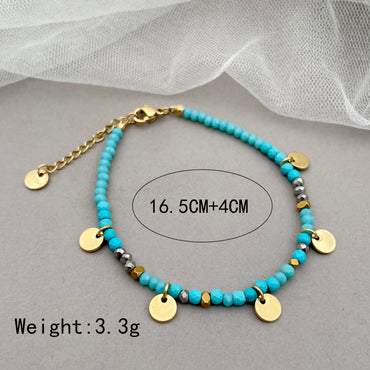 Ig Style Casual Round Stainless Steel Natural Stone Beaded Plating Gold Plated Bracelets