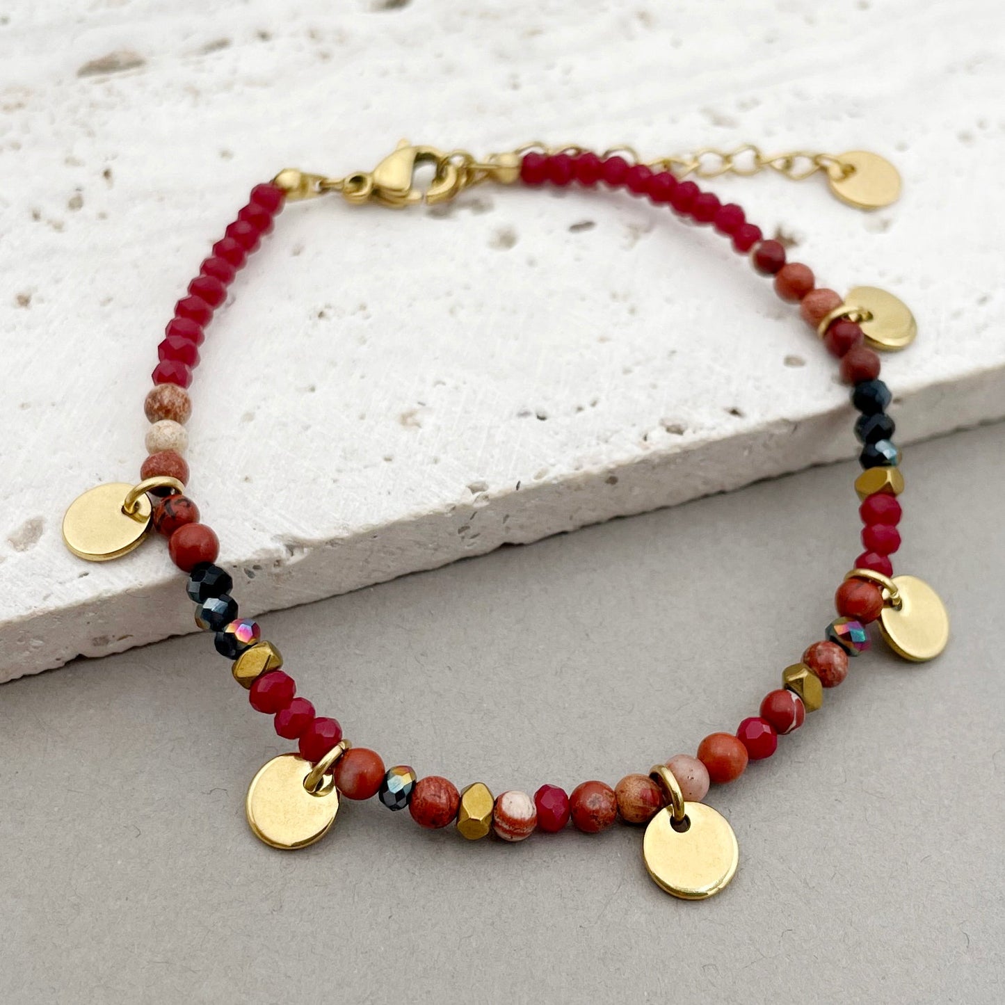 Ig Style Casual Round Stainless Steel Natural Stone Beaded Plating Gold Plated Bracelets