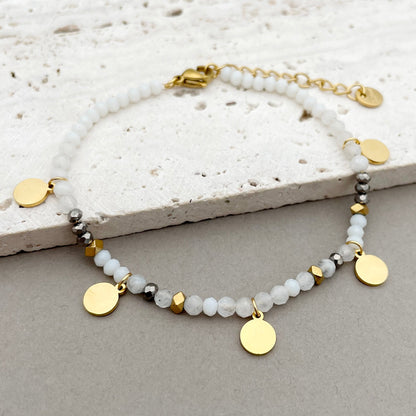 Ig Style Casual Round Stainless Steel Natural Stone Beaded Plating Gold Plated Bracelets