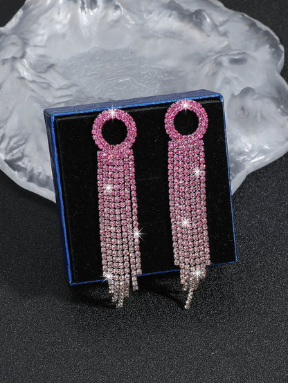 Glam Tassel Alloy Inlay Rhinestones Women's Drop Earrings