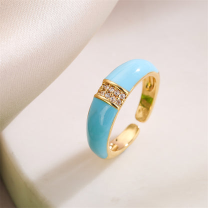 Retro Solid Color Copper Enamel Inlay Zircon Open Ring