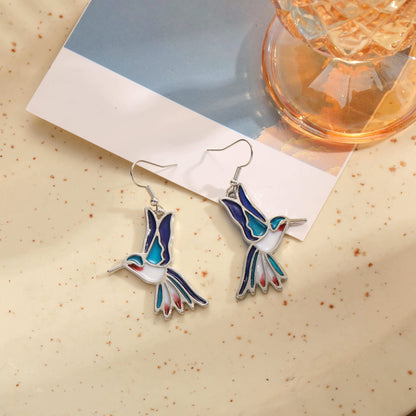 Casual Retro Dragonfly Bird Alloy Asymmetrical Enamel Women's Drop Earrings