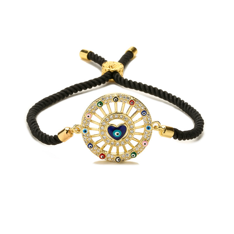 Ethnic Style Devil's Eye Hand Of Fatima Heart Shape Copper Inlay Zircon Gold Plated Bracelets