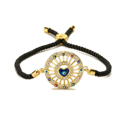 Ethnic Style Devil's Eye Hand Of Fatima Heart Shape Copper Inlay Zircon Gold Plated Bracelets