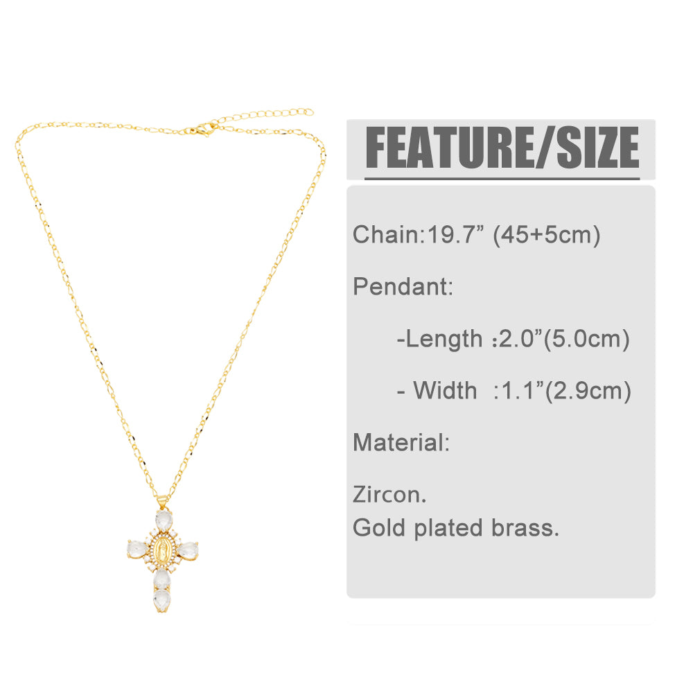 Artistic Human Cross Stainless Steel Copper Plating Inlay Zircon 18k Gold Plated Pendant Necklace